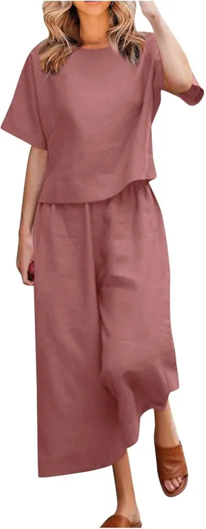 Women's Summer Linen Sets Casual Lounge Matching Set 2025 Fashion Loose Solid Loungewear Tracksuits 2 Piece Outfits