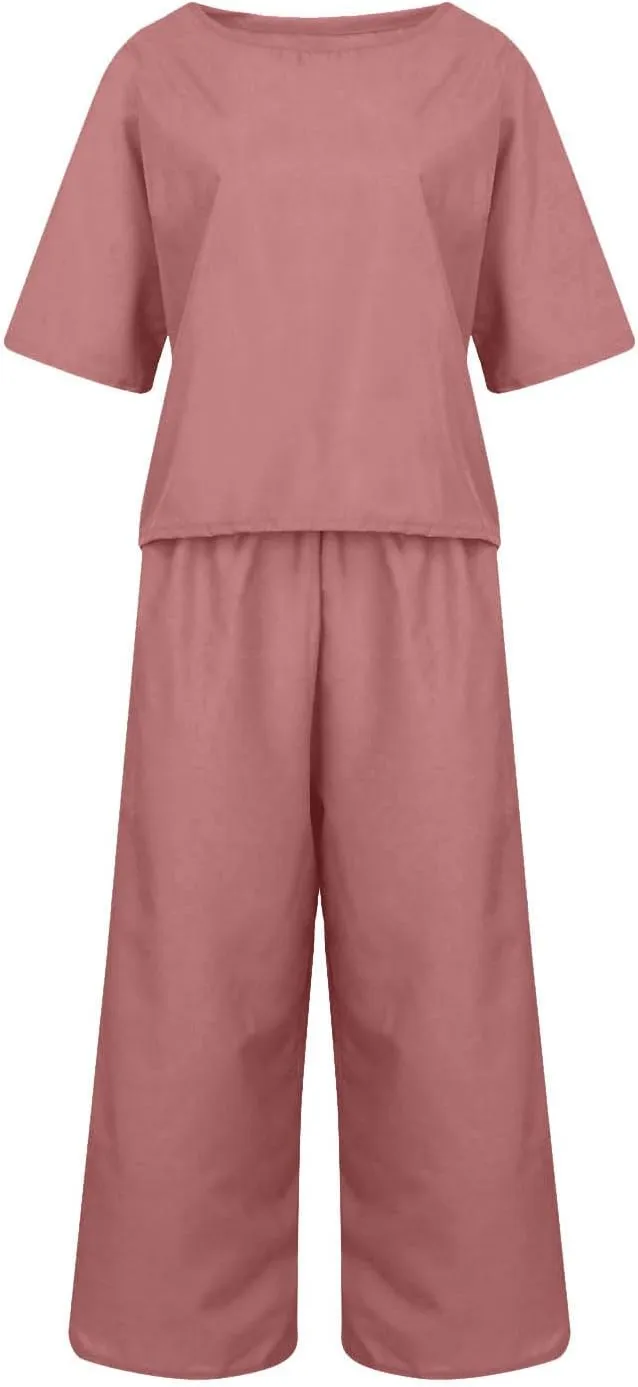 Women's Summer Linen Sets Casual Lounge Matching Set 2025 Fashion Loose Solid Loungewear Tracksuits 2 Piece Outfits