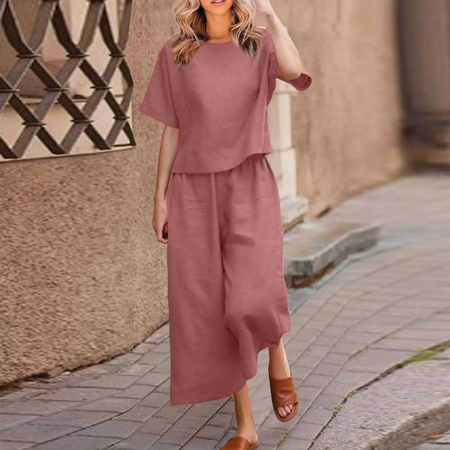 Women's Summer Linen Sets Casual Lounge Matching Set 2025 Fashion Loose Solid Loungewear Tracksuits 2 Piece Outfits