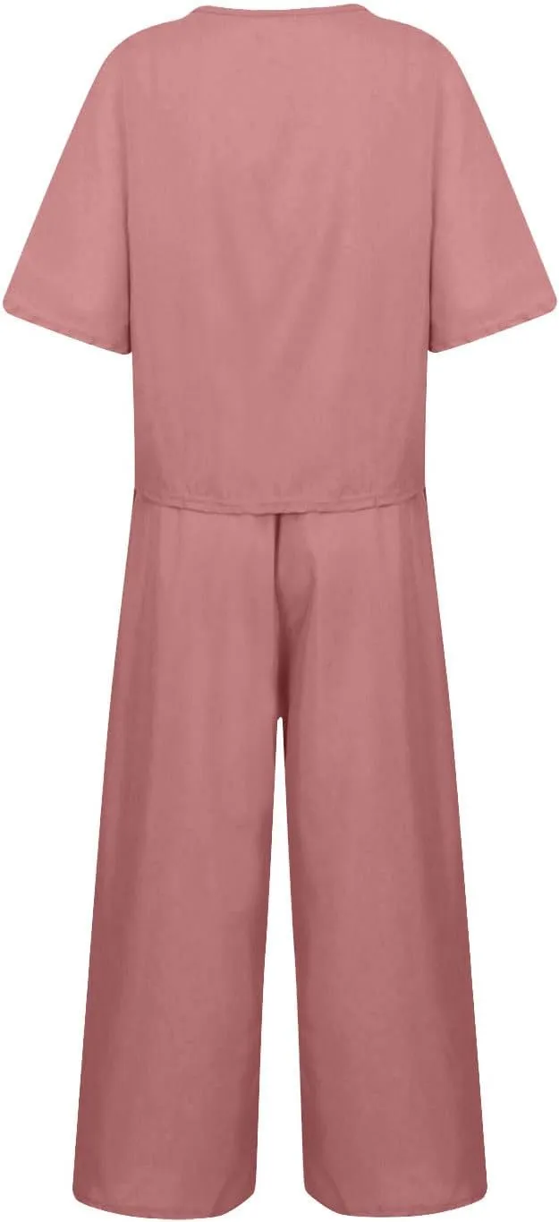 Women's Summer Linen Sets Casual Lounge Matching Set 2025 Fashion Loose Solid Loungewear Tracksuits 2 Piece Outfits