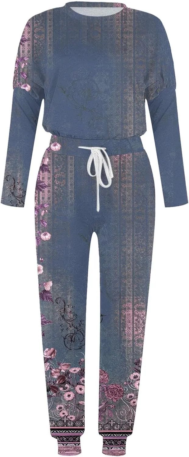 Womens Sweatsuits 2 Piece Set Sleeve Crewneck Pullover Tops and Long Pants Tracksuit Sweatsuits with Sweatpants
