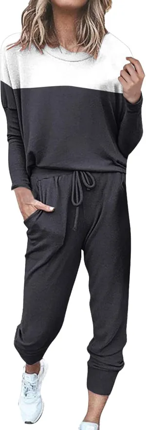 Womens Sweatsuits 2 Piece Set Sleeve Crewneck Pullover Tops and Long Pants Tracksuit Sweatsuits with Sweatpants