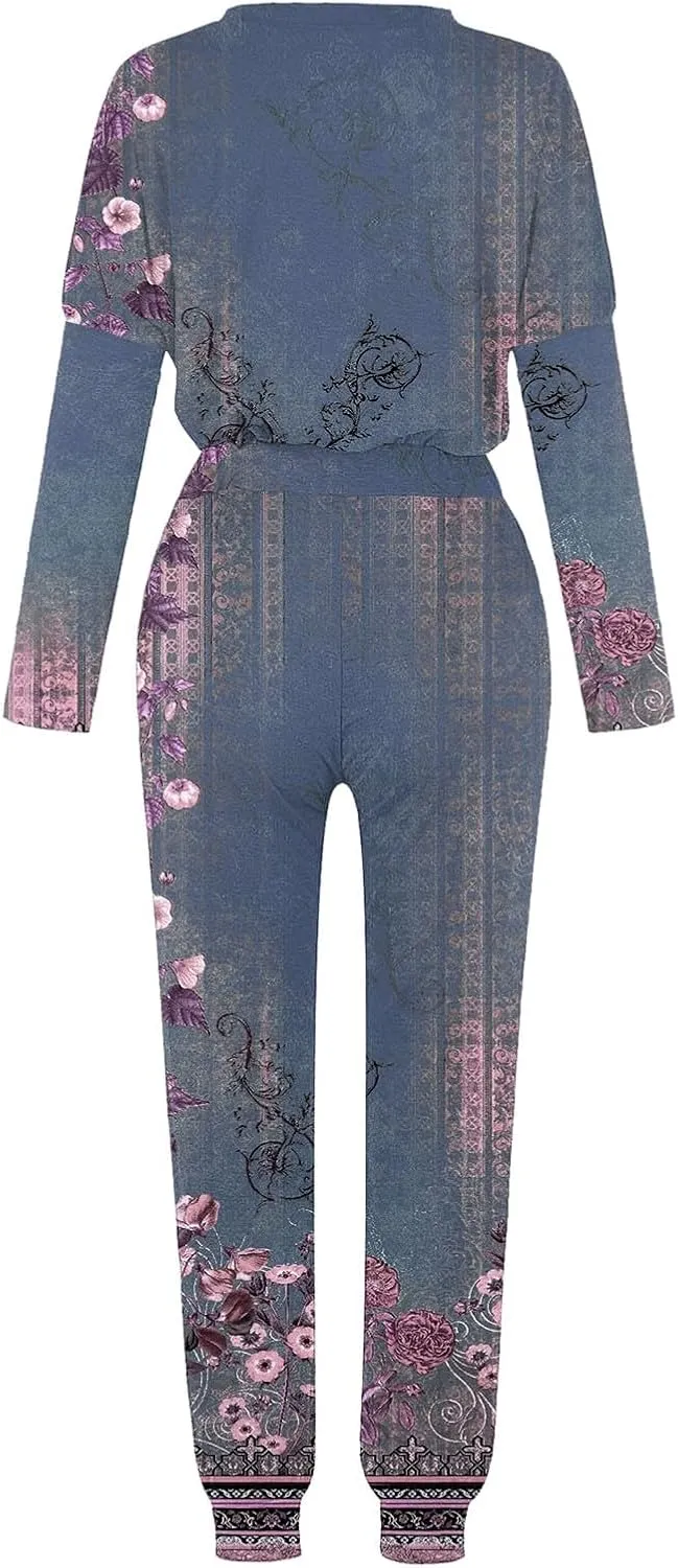 Womens Sweatsuits 2 Piece Set Sleeve Crewneck Pullover Tops and Long Pants Tracksuit Sweatsuits with Sweatpants