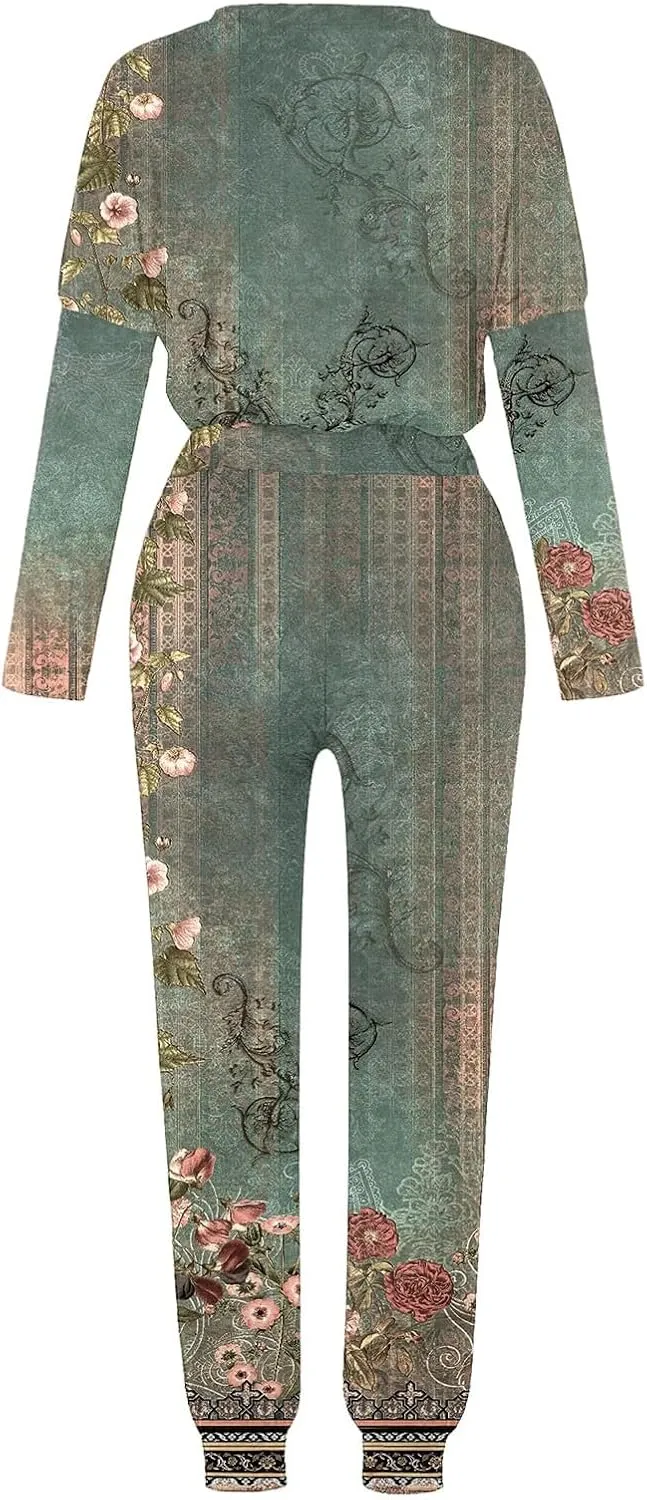 Womens Sweatsuits 2 Piece Set Sleeve Crewneck Pullover Tops and Long Pants Tracksuit Sweatsuits with Sweatpants