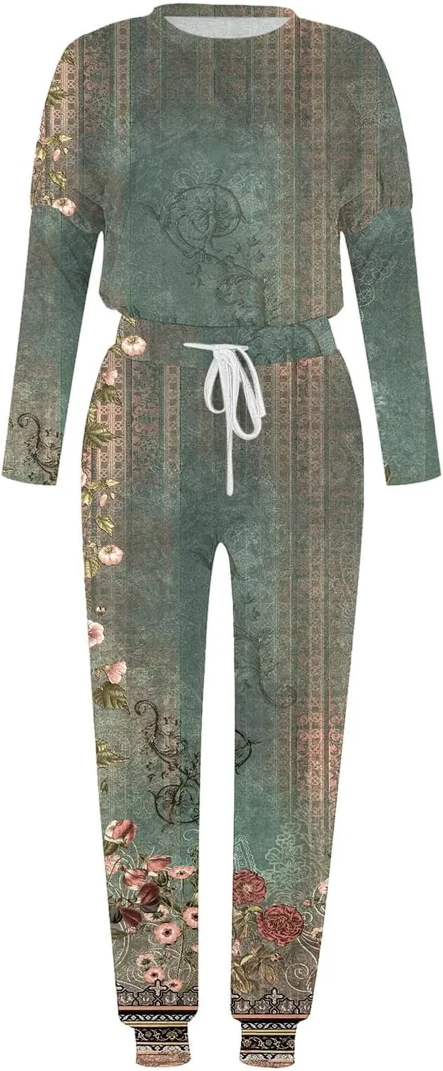 Womens Sweatsuits 2 Piece Set Sleeve Crewneck Pullover Tops and Long Pants Tracksuit Sweatsuits with Sweatpants