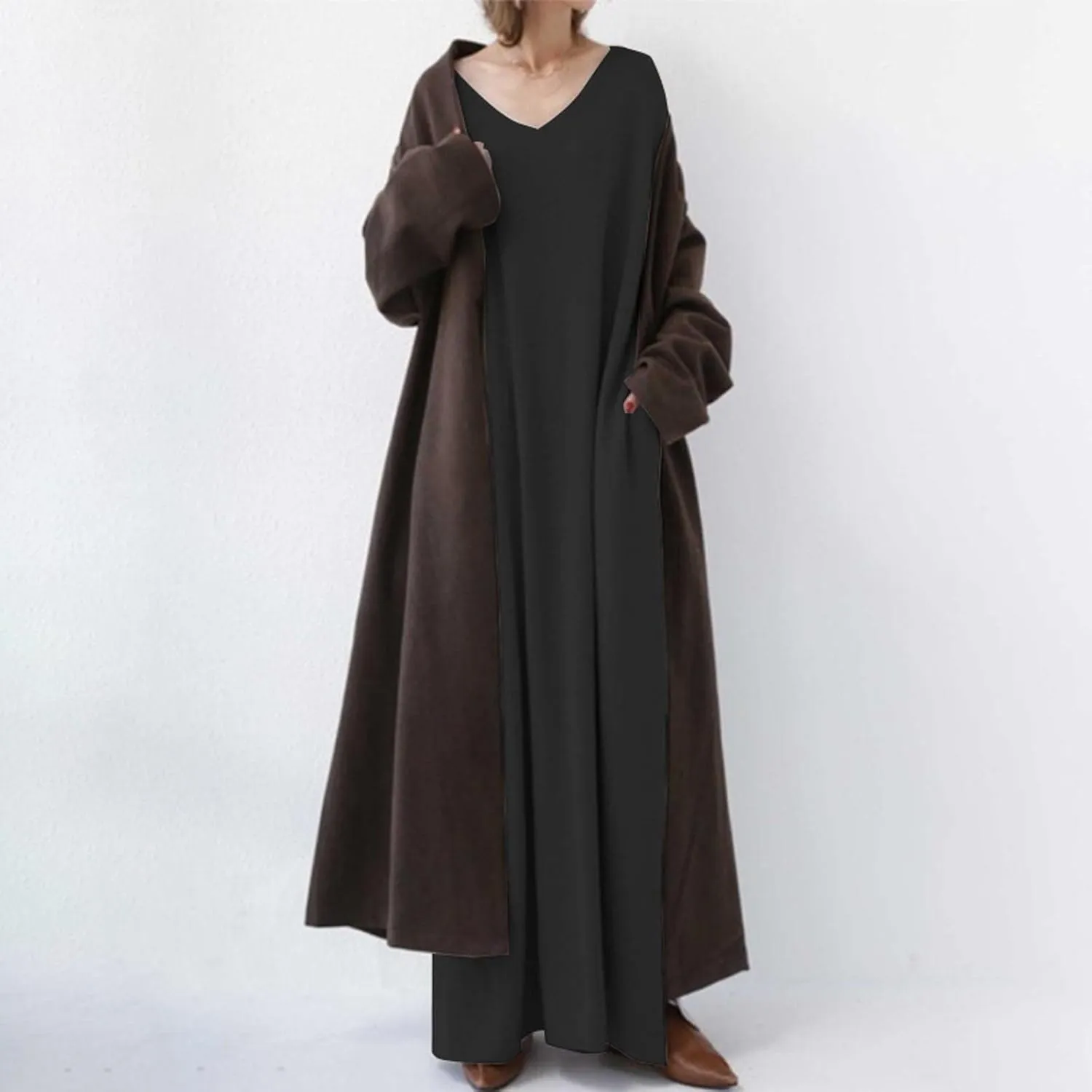 Womens Turtleneck Dresses Casual Long Sleeve Maxi Dress y2k Long Sleeve Floore Length A Line Swing Long Dress