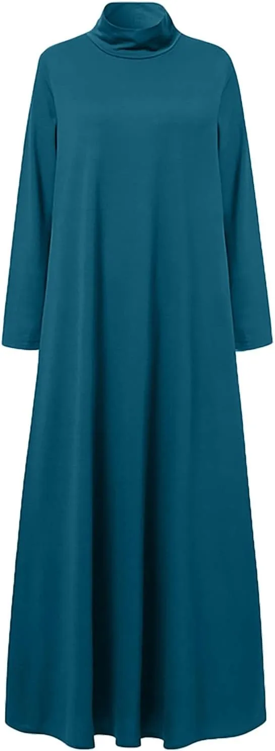 Womens Turtleneck Dresses Casual Long Sleeve Maxi Dress y2k Long Sleeve Floore Length A Line Swing Long Dress