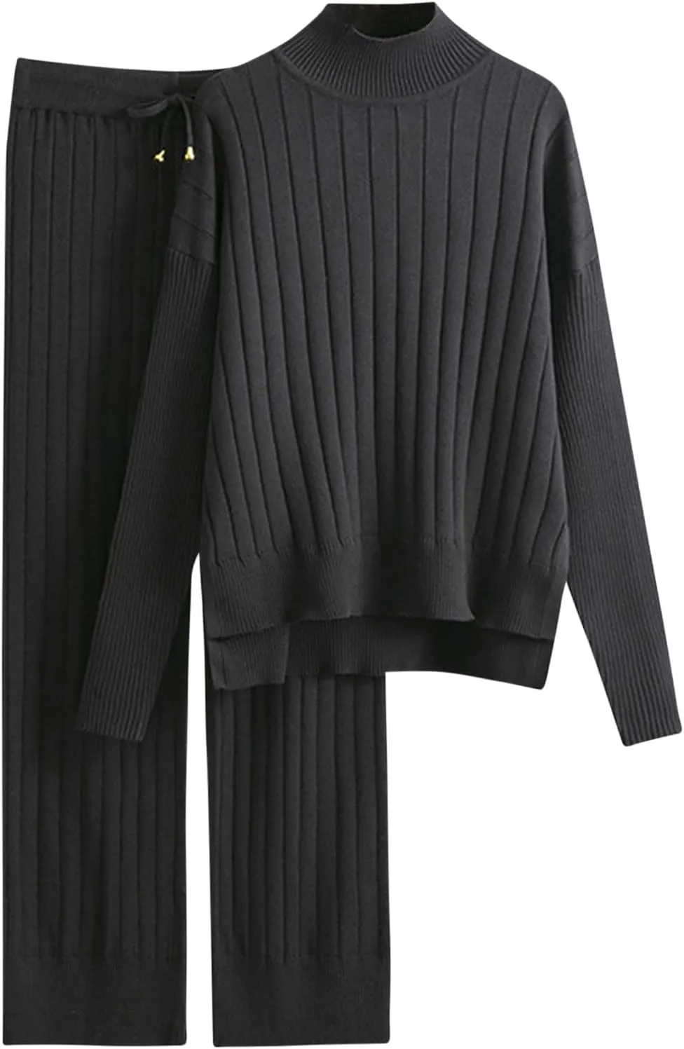Women's Two Piece Outfits Sweater Sets Long Sleeve Knit Pullover Tops Wide Leg Pants Winter Lounge Loungewear Sets