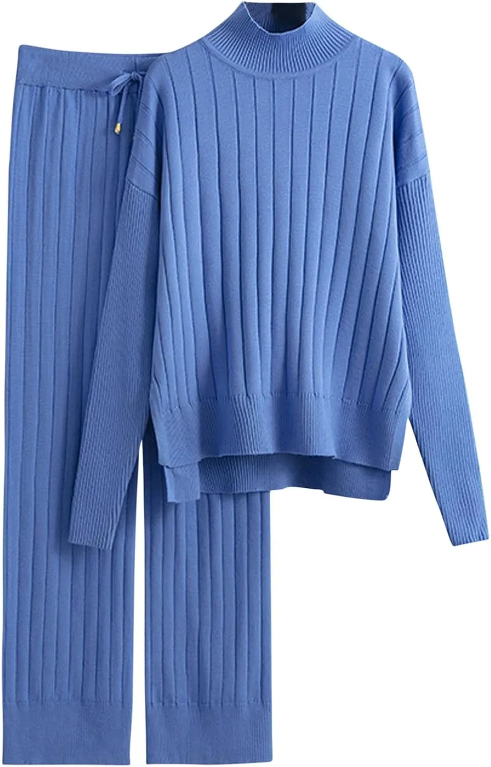 Women's Two Piece Outfits Sweater Sets Long Sleeve Knit Pullover Tops Wide Leg Pants Winter Lounge Loungewear Sets