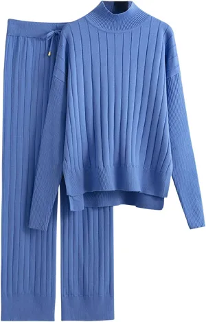 Women's Two Piece Outfits Sweater Sets Long Sleeve Knit Pullover Tops Wide Leg Pants Winter Lounge Loungewear Sets