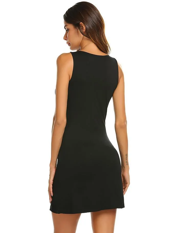 Women's V-Neck Sleeveless Slim Patchwork Nightgown