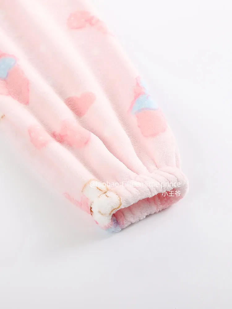Women's winter thickened girly pink pajamas