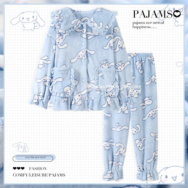 Women's winter thickened girly pink pajamas