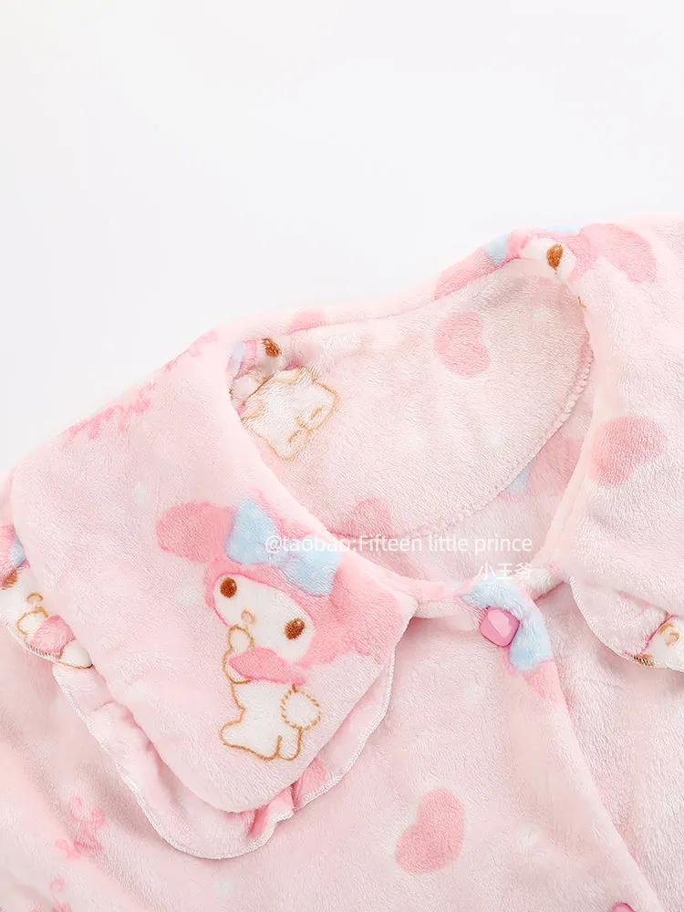 Women's winter thickened girly pink pajamas