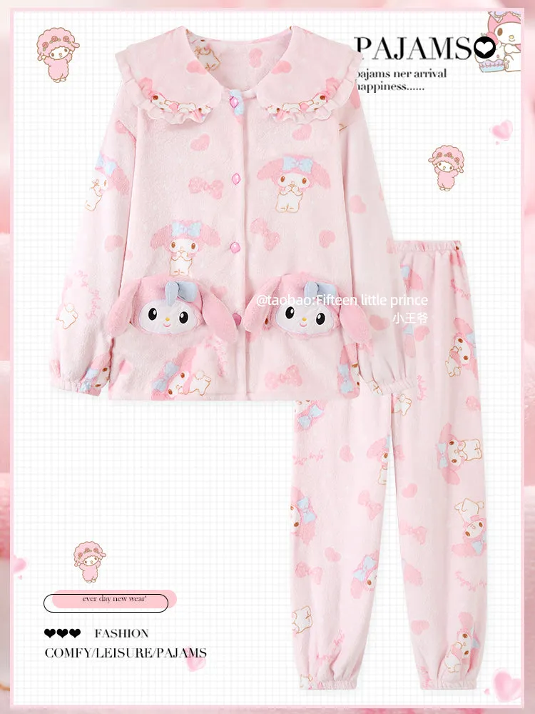 Women's winter thickened girly pink pajamas