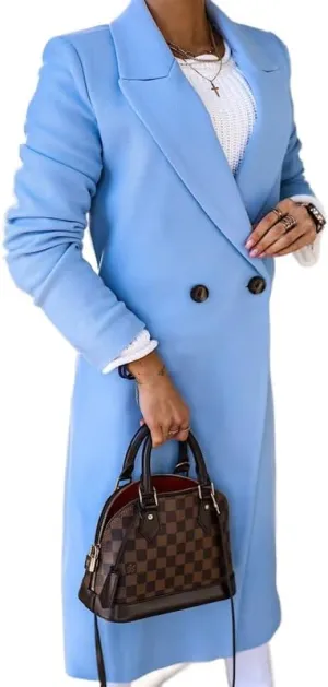 Women's Wool Long Coat Elegant Long Woolen Maxi Coat Ladies Notched Lapel Long Wool Blend Peacoat