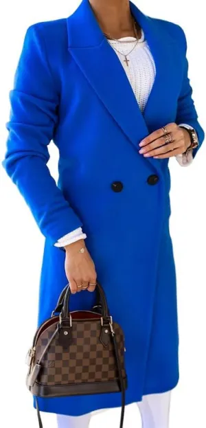 Women's Wool Long Coat Elegant Long Woolen Maxi Coat Ladies Notched Lapel Long Wool Blend Peacoat