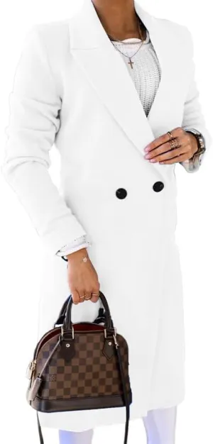 Women's Wool Long Coat Elegant Long Woolen Maxi Coat Ladies Notched Lapel Long Wool Blend Peacoat