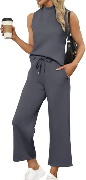 Workout Sets for Women Fitness Travel Sets 2025 Short Sleeve Wide Leg Pants Outfits Summer Sport Lounge Clothing