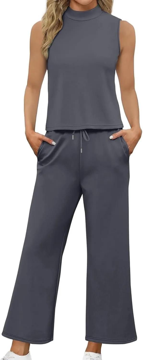 Workout Sets for Women Fitness Travel Sets 2025 Short Sleeve Wide Leg Pants Outfits Summer Sport Lounge Clothing
