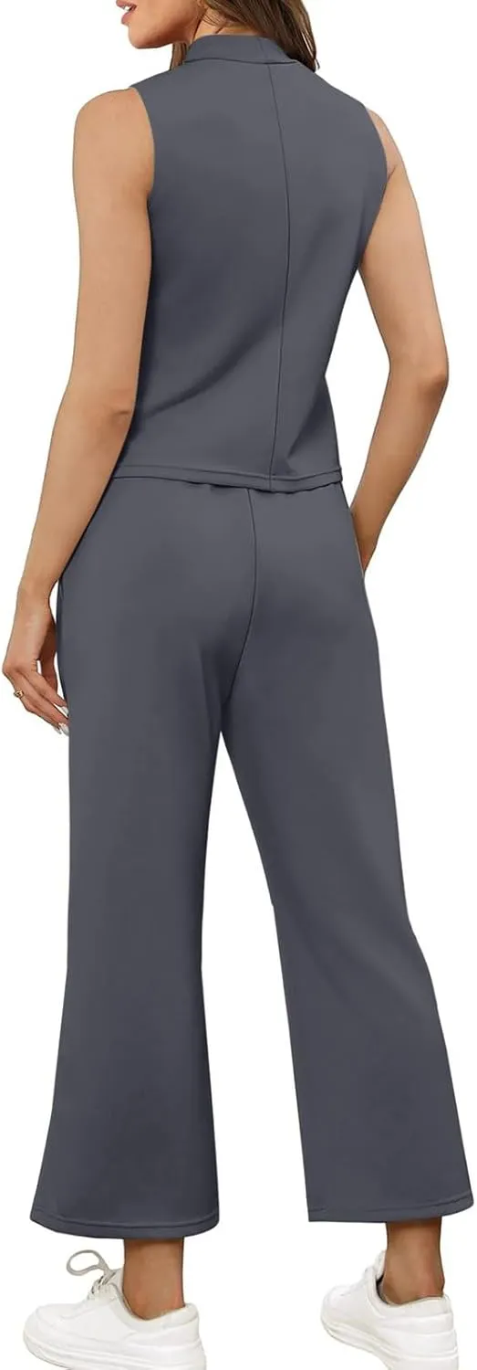 Workout Sets for Women Fitness Travel Sets 2025 Short Sleeve Wide Leg Pants Outfits Summer Sport Lounge Clothing