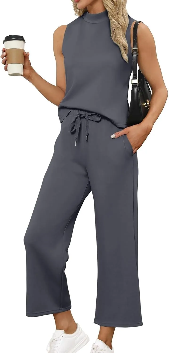 Workout Sets for Women Fitness Travel Sets 2025 Short Sleeve Wide Leg Pants Outfits Summer Sport Lounge Clothing