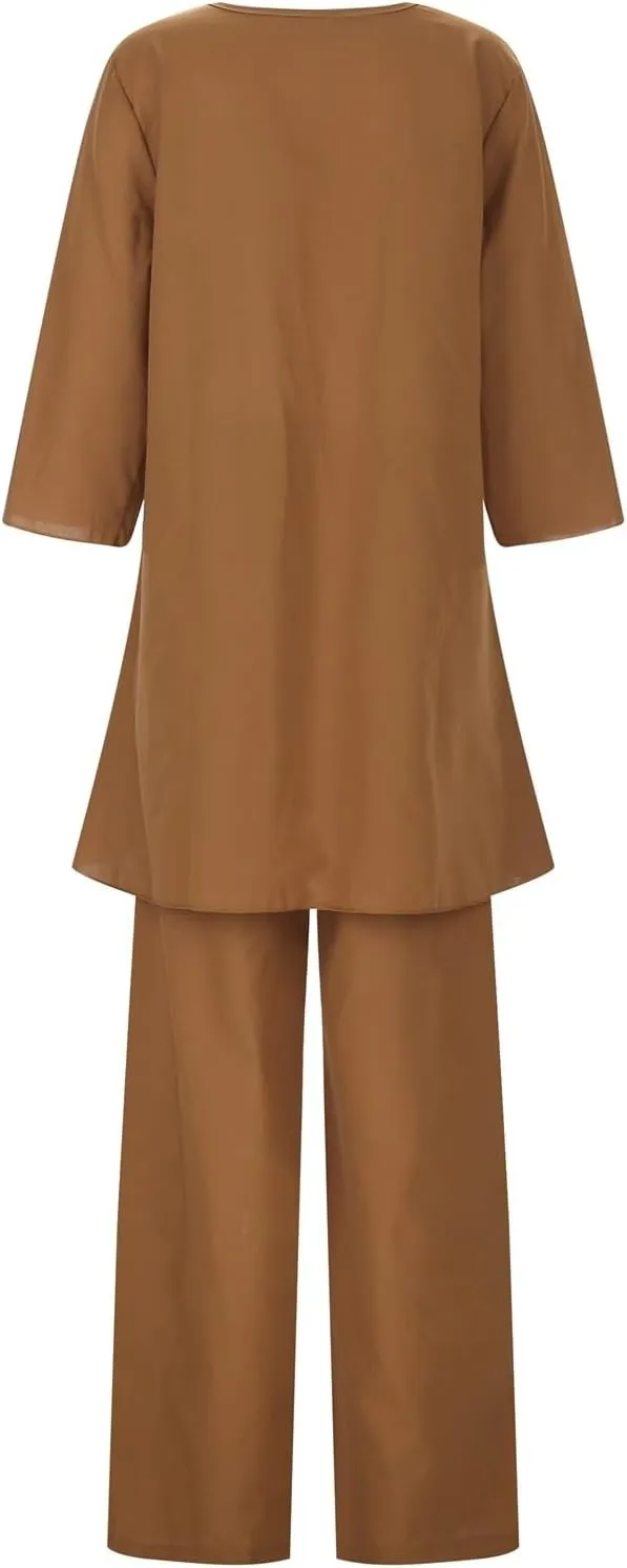 Workout Sets for Women Summer Cotton Linen Casual Matching Set Short Sleeve T Shirts and Pants with Pockets