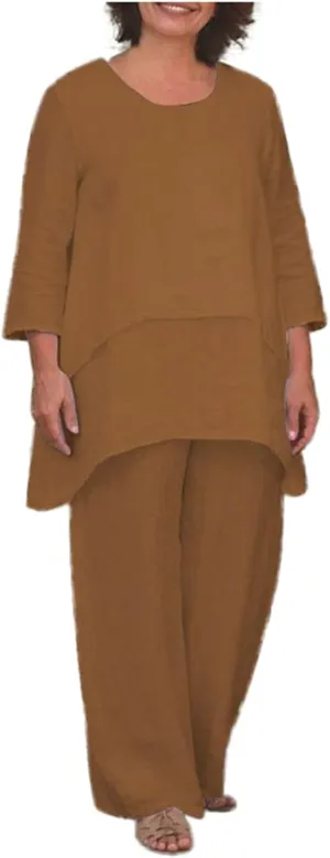 Workout Sets for Women Summer Cotton Linen Casual Matching Set Short Sleeve T Shirts and Pants with Pockets
