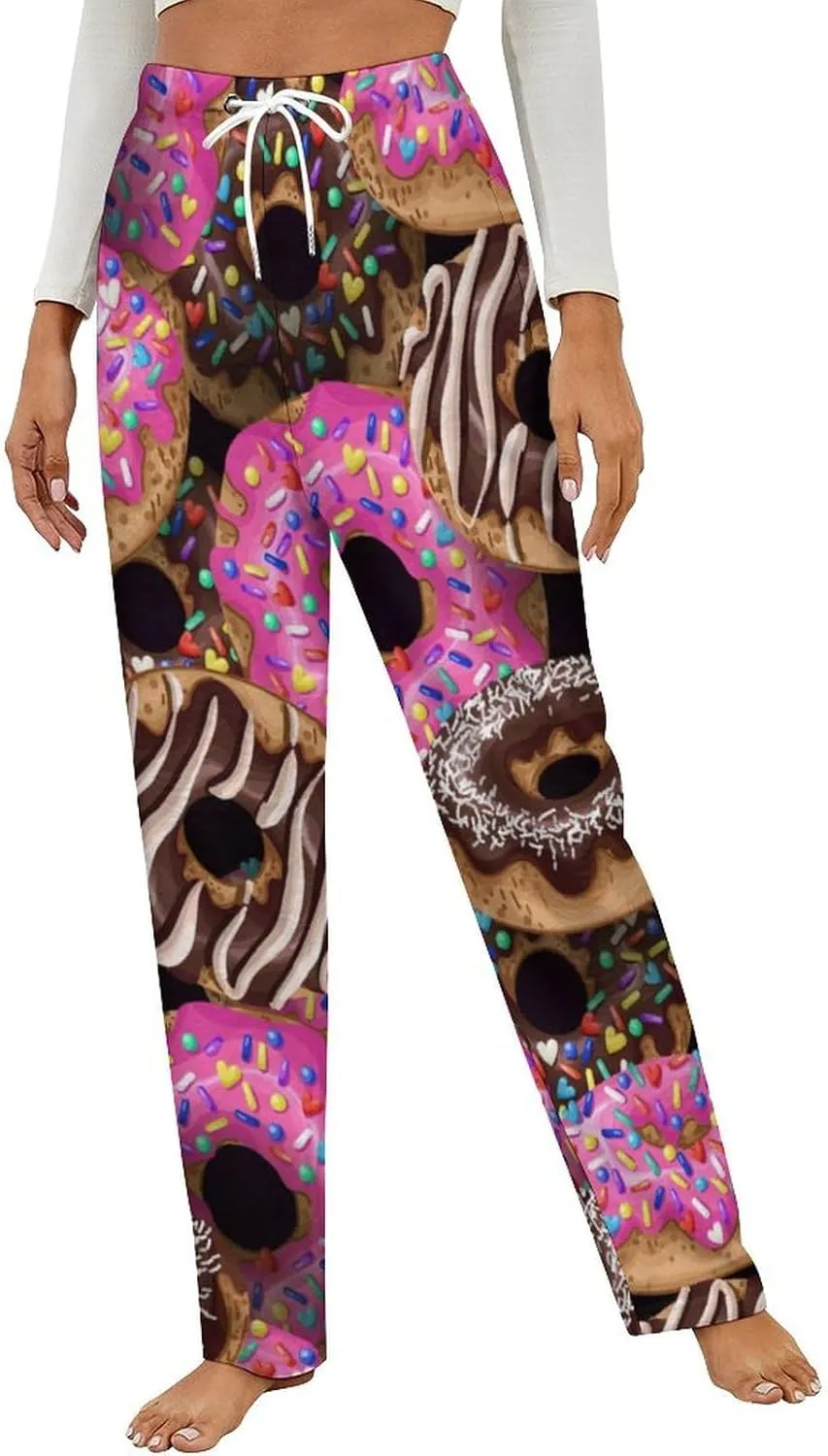 Yummy Donuts Women's Flannel Pajama Pants Fleece Lounge Sleep Bottoms PJ
