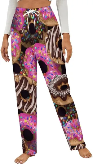 Yummy Donuts Women's Flannel Pajama Pants Fleece Lounge Sleep Bottoms PJ