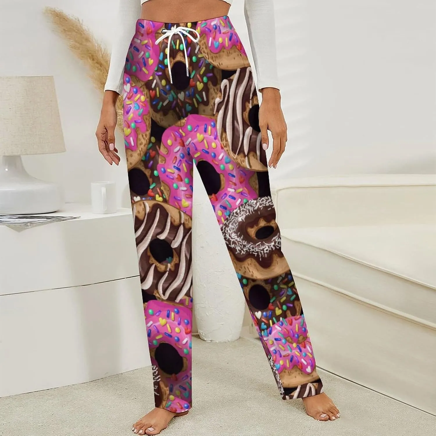 Yummy Donuts Women's Flannel Pajama Pants Fleece Lounge Sleep Bottoms PJ