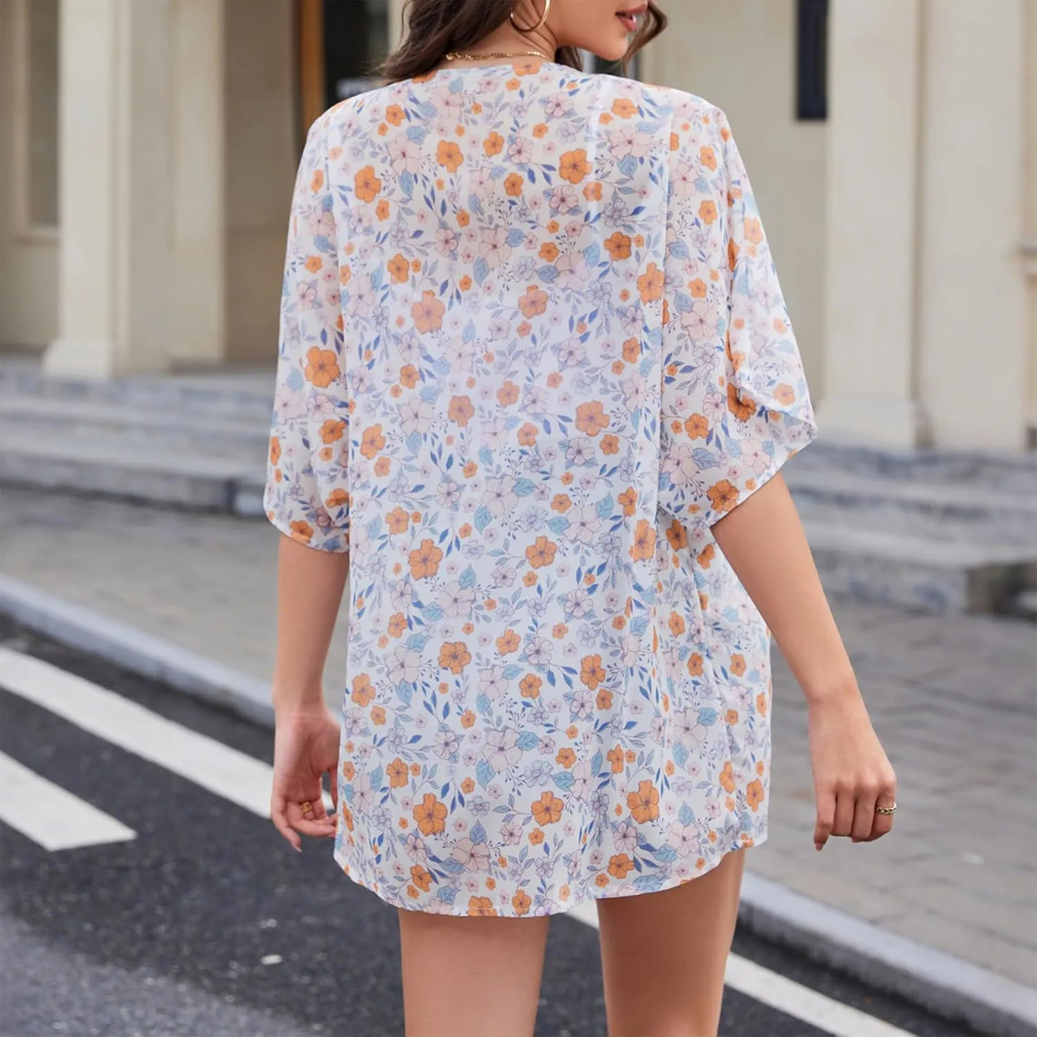 Zando Womens Floral Kimono Cover Ups Short Sleeve Kimono Cardigans Casual Shawl Cardigan Loose Open Front Kimono Tops