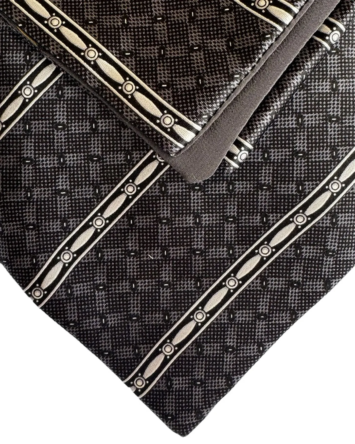 Zilli Tie & Pocket Square Set Black Silver Stripes Design